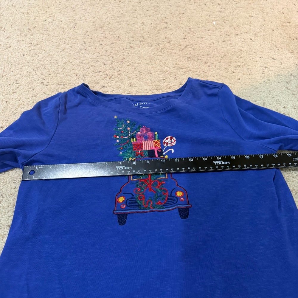 Talbots Royal Blue Christmas Car Presents Top Size Medium - Picture 6 of 8